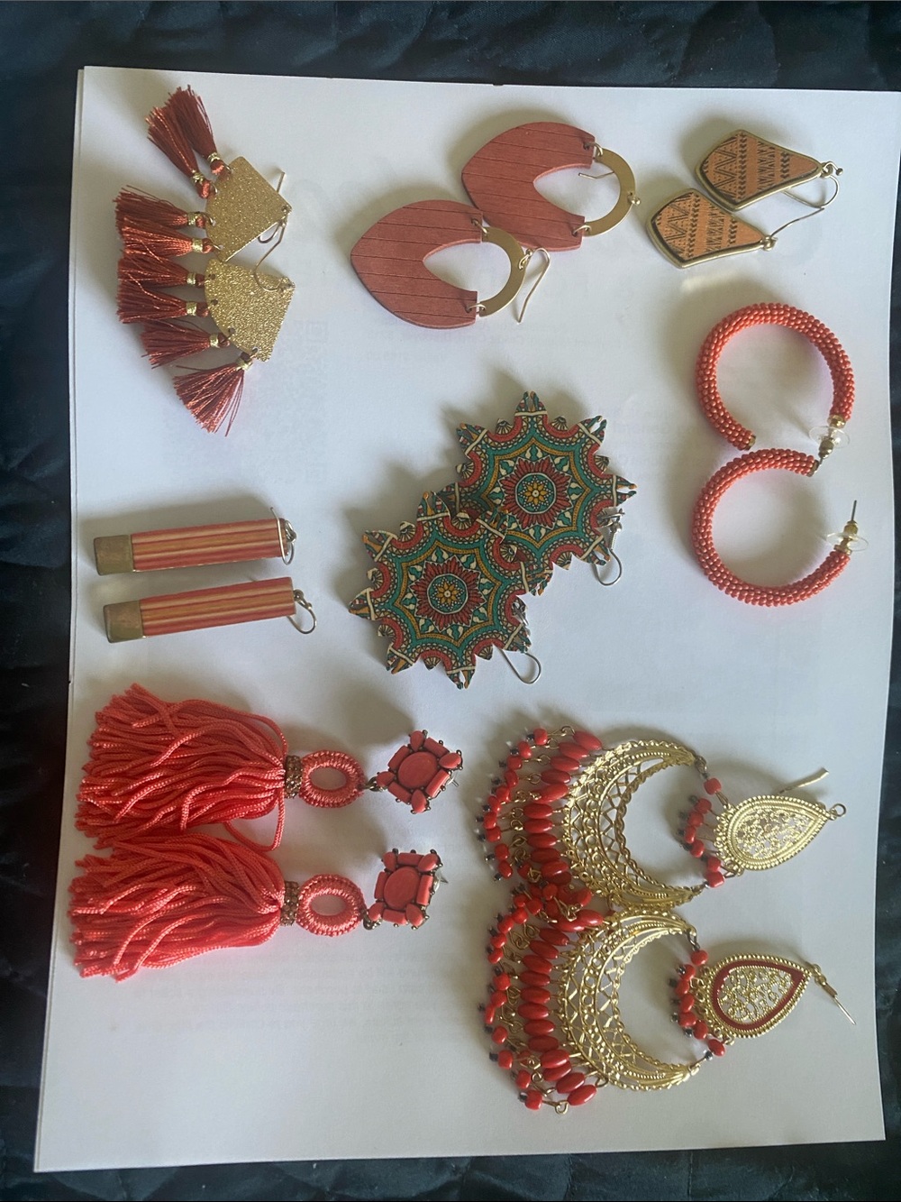 Assorted Orange, Rust, Coral & Gold Statement Earrings Set - 8 Pairs